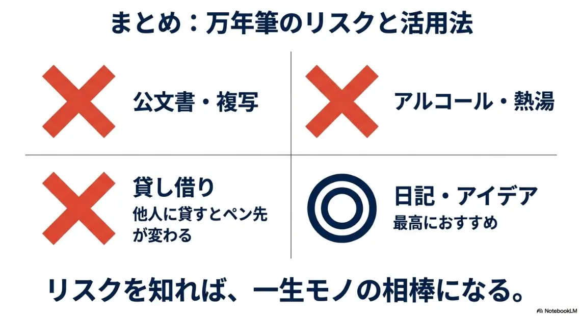 万年筆のリスクと活用法のまとめ一覧表
