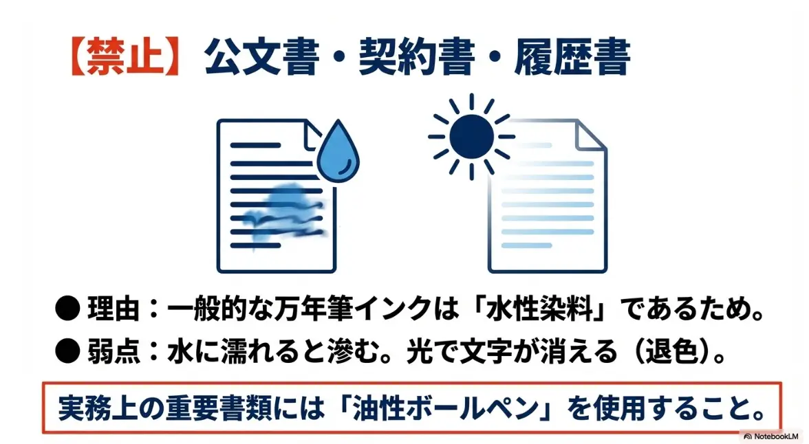公文書や履歴書で万年筆が禁止される理由とインクの弱点