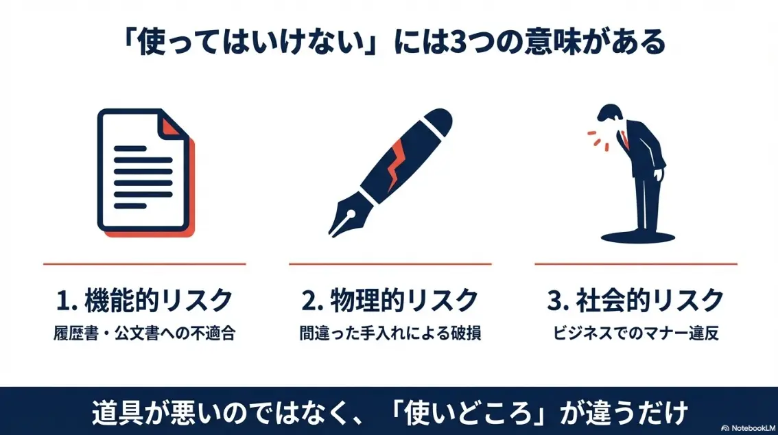 万年筆を使ってはいけないと言われる3つの理由(機能的・物理的・社会的リスク)