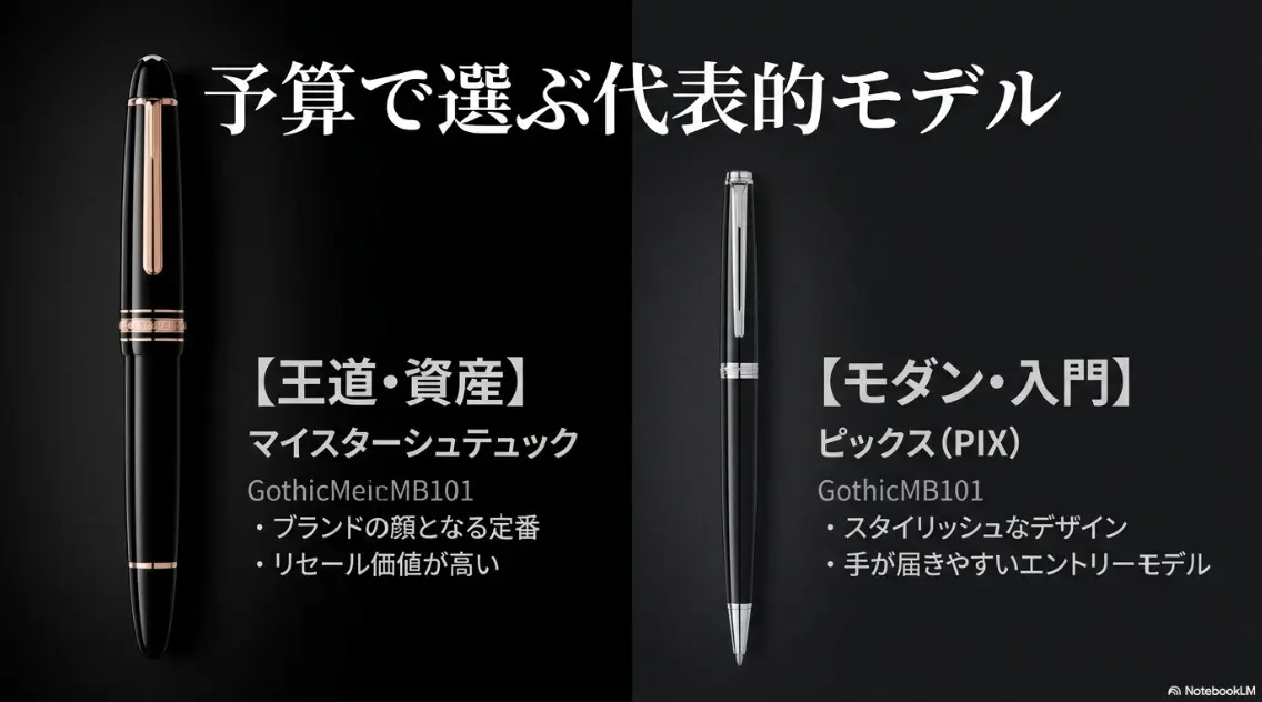 モンブランの代表モデル、マイスターシュテュックとPIXの比較チャート