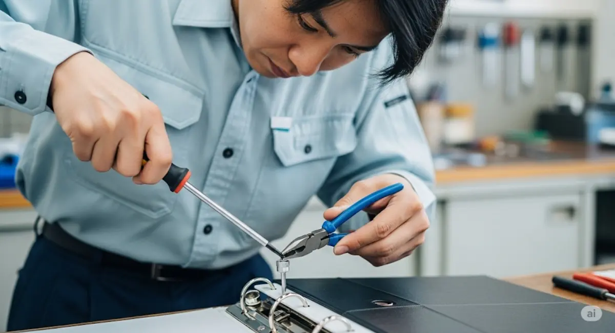 工具を使った金具付きバインダーの外し方