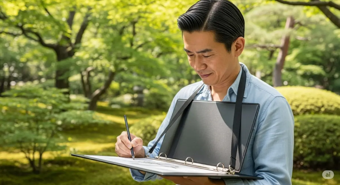 屋外スケッチに便利な首から下げる画板の代用